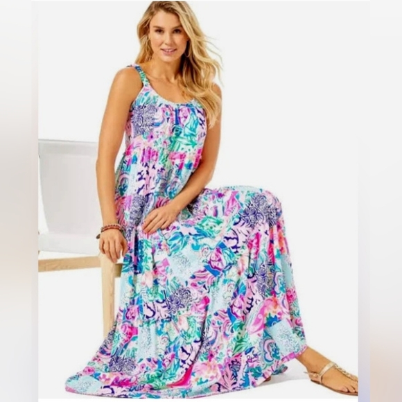 Lilly Pulitzer Loro Maxi Dress – Multi Patch to Match – Size L - Picture 1 of 2
